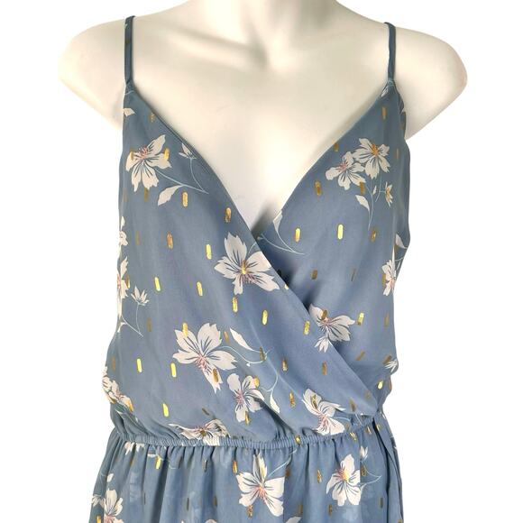 Fit & Flare Swiftie Dress Large Blue Gold Floral Lined Sleeveless Coquette Flirt - Picture 2 of 16